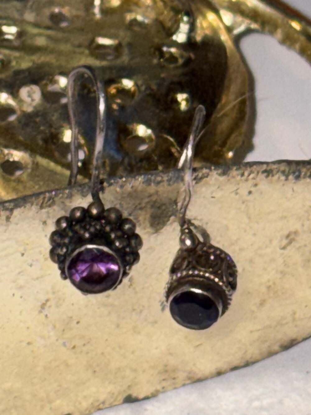 Vintage 925 Sterling Silver Amethyst February Anniversary Dangle Earrings